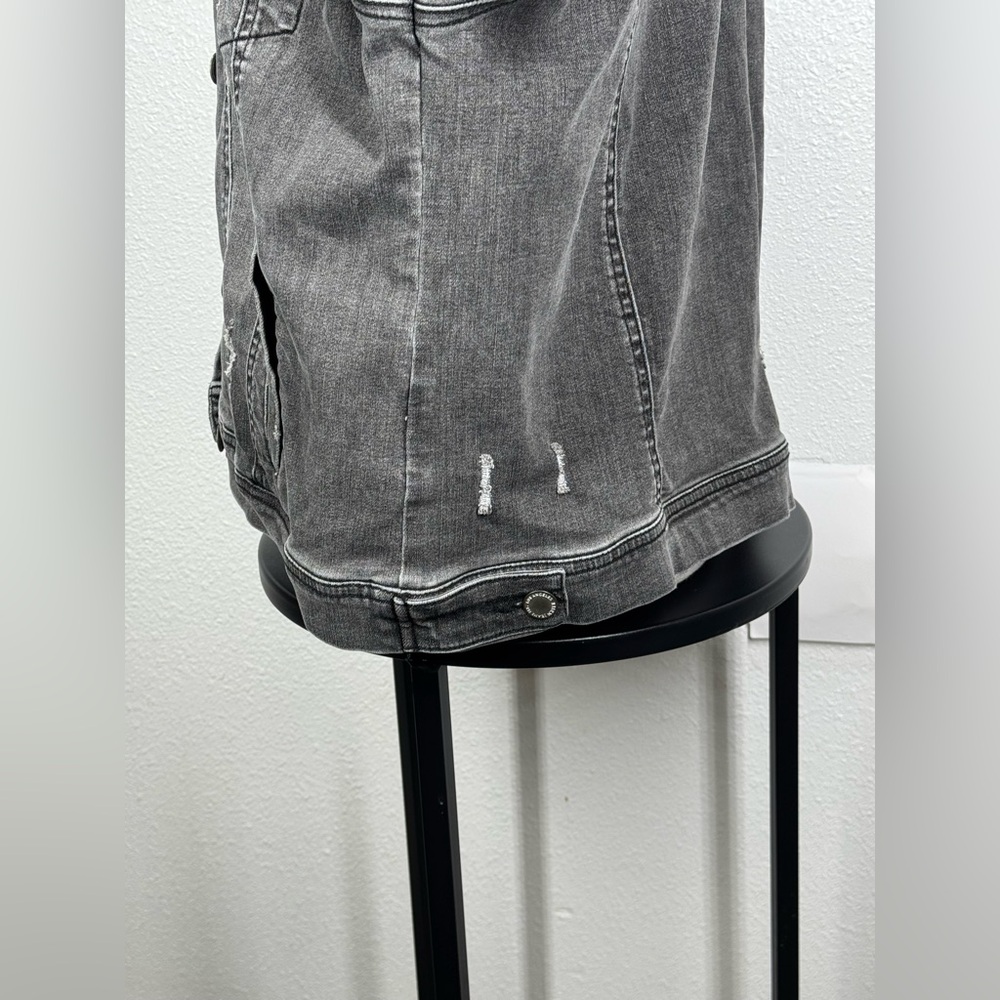 RISEN Distressed Denim Jacket 1XL Button Down Style #XRDJ1115 Charcoal Black - Picture 4 of 9